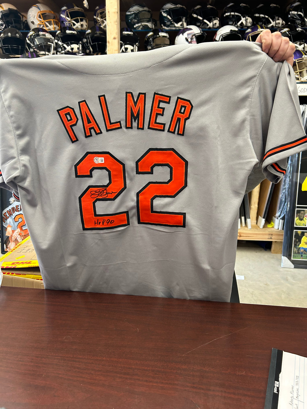 Jim Palmer signed jersey with hall of fame inscription
