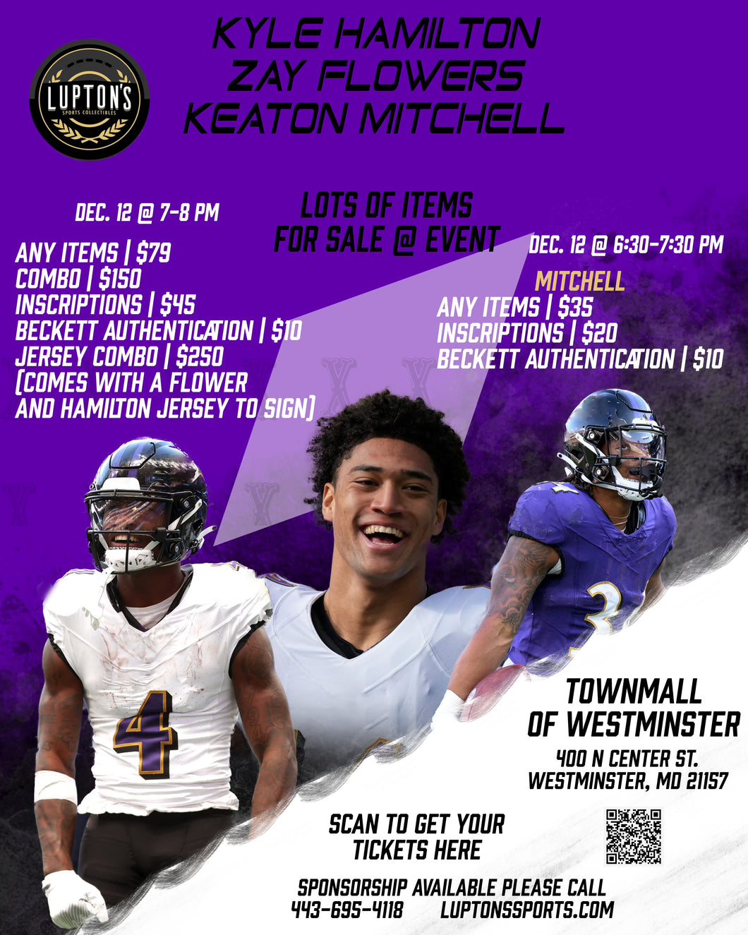 Zay Flowers  inscription ticket must purchase a reg autograph ticket in order to get a inscription ticket