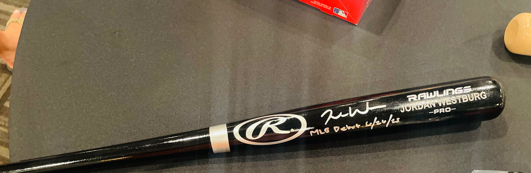 Jordan Westburg signed bat with debut inscription