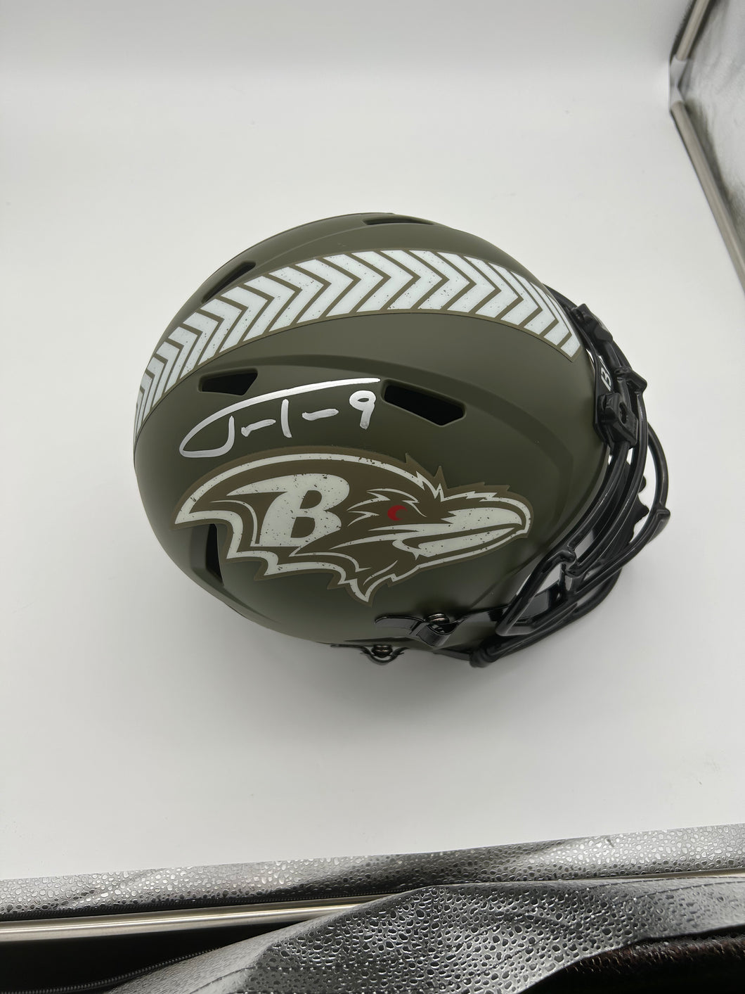 Justin Tucker signed salute to service replica helemt