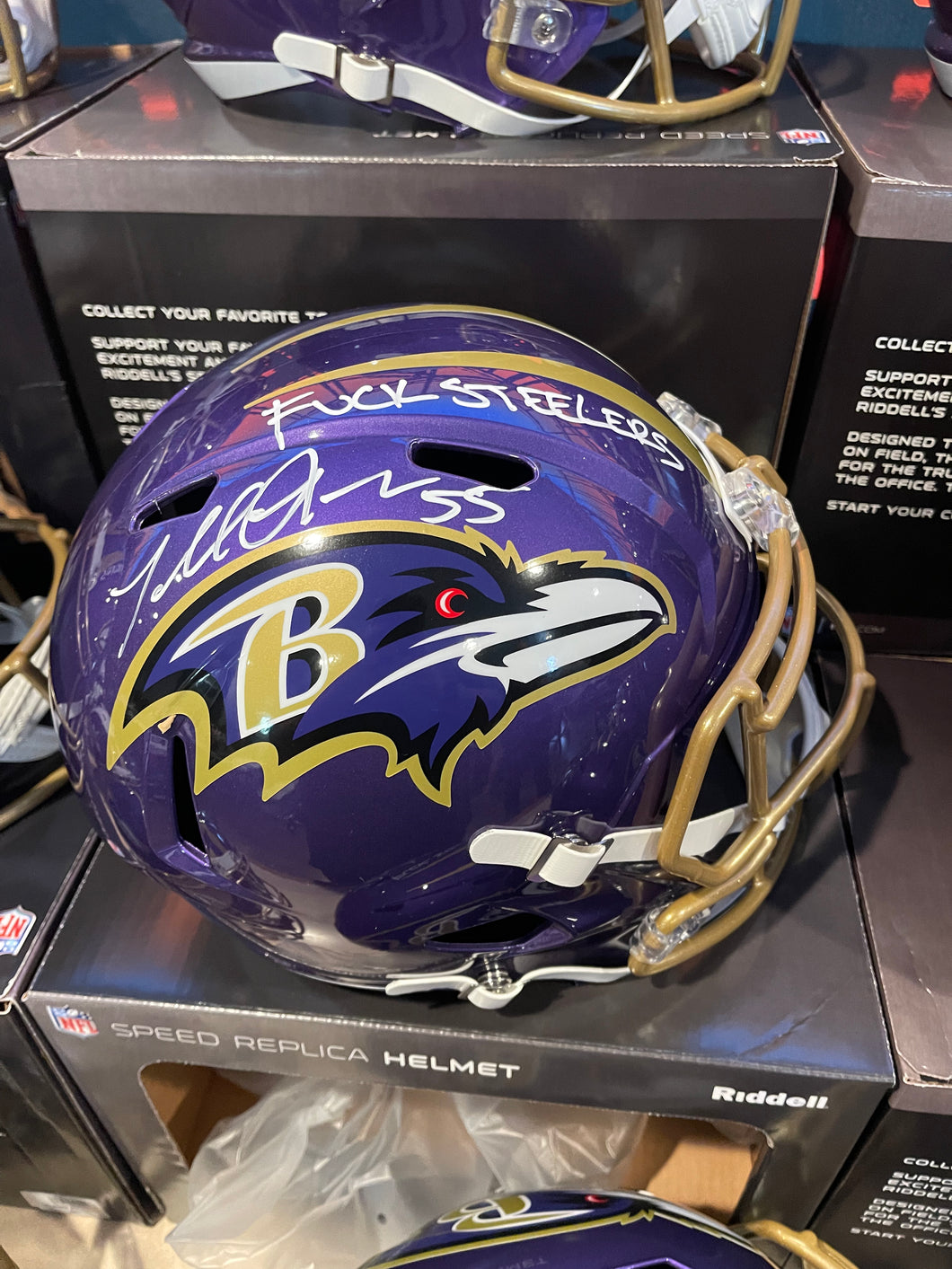 Terrell Suggs Full Size Autographed Helmet with Inscription